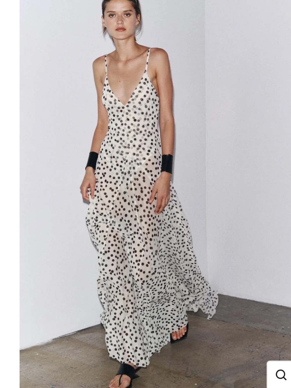 Zara White Maxi Slip Dress with Black Polka Dots